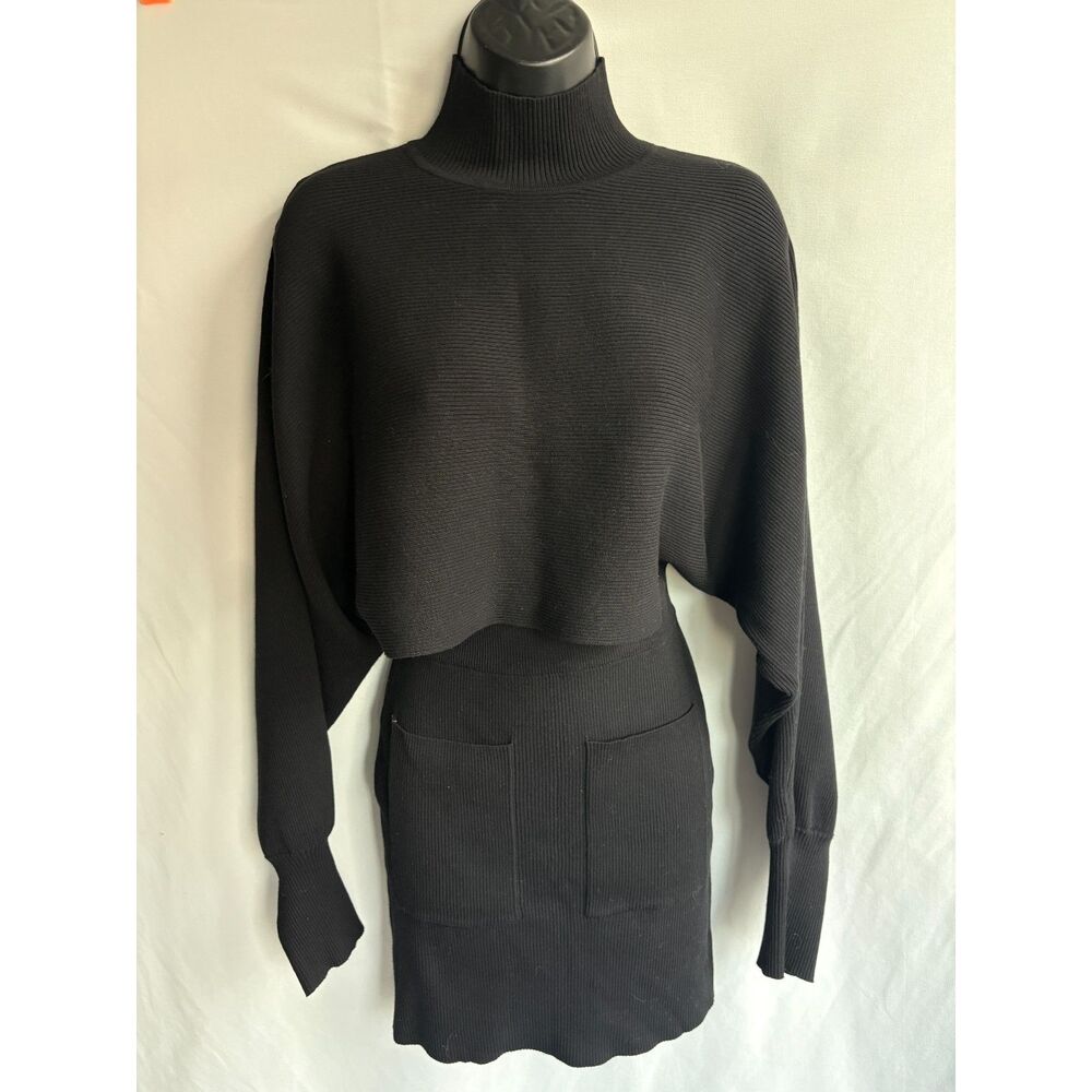 Fashionnova Camryn Sweater Knit Skirt Set Black Size S Classy Event Formal 90s